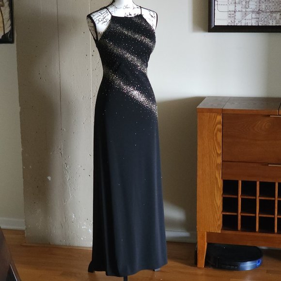 Black & Silver Beaded Full Length Sleeveless Halter Neck Special Occasion Dress - Picture 2 of 12